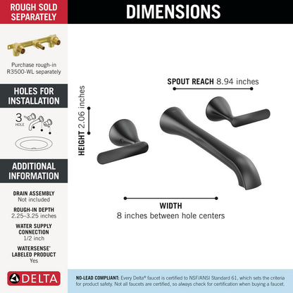 Delta T3545LF Bonacci Matte Black - specifications