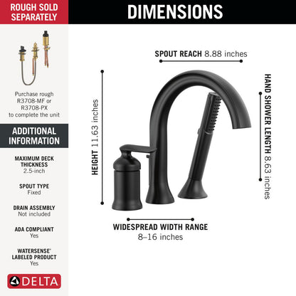Delta T3745 - Roman tub filler dimensions