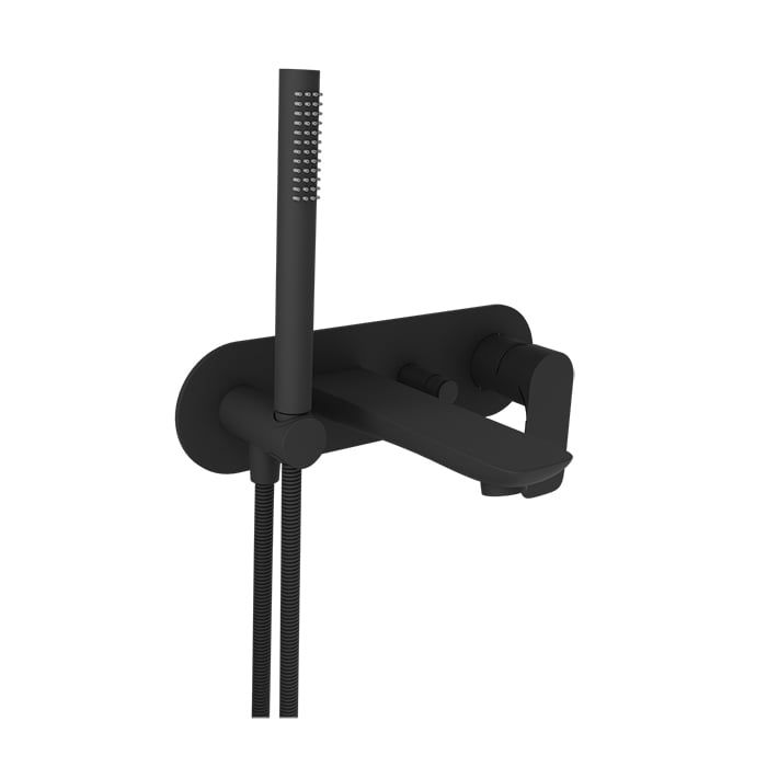 Baril Sens B45 Wall-Mounted Tub Faucet With Hand Shower Trim - Matte Black