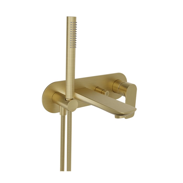 Baril Sens B45 Wall-Mounted Tub Faucet With Hand Shower Trim - Satin Brass