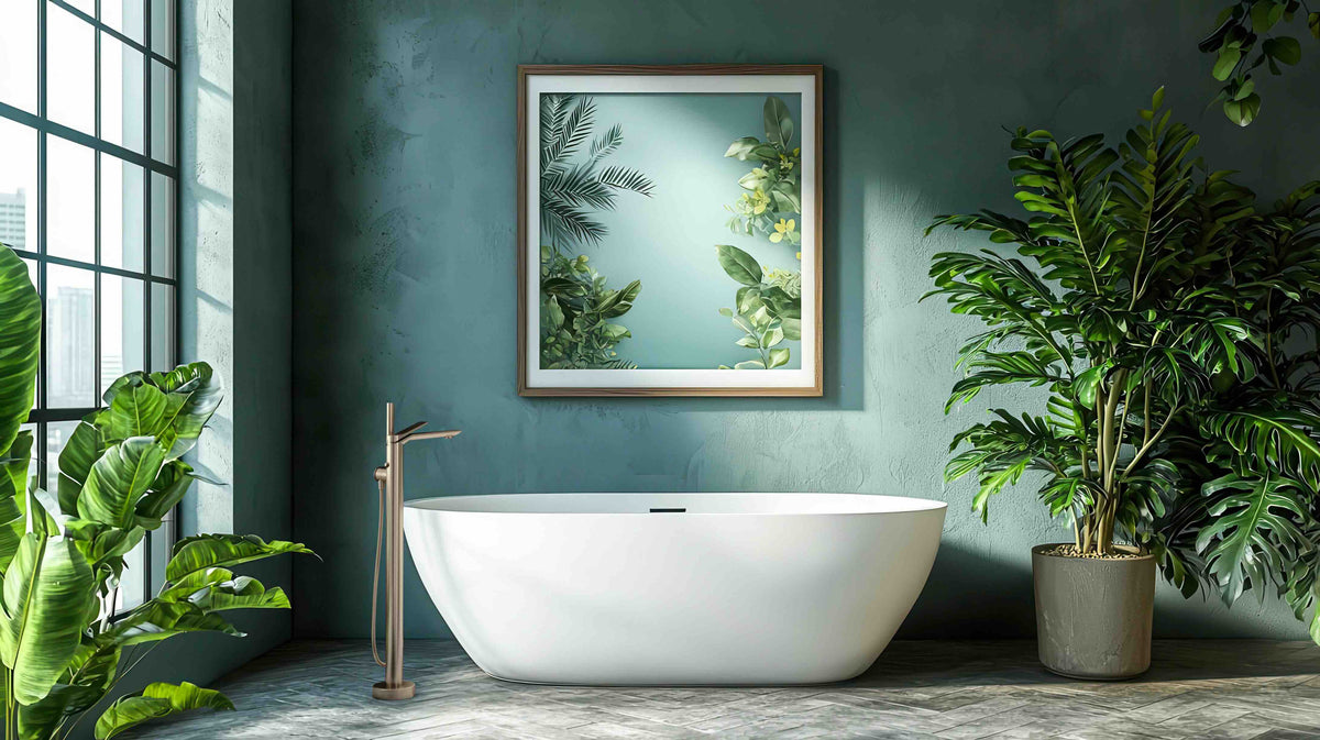 Baril Profile B46 T46-1110-00 floor-mounted tub filler in Warm Gold, installed setting