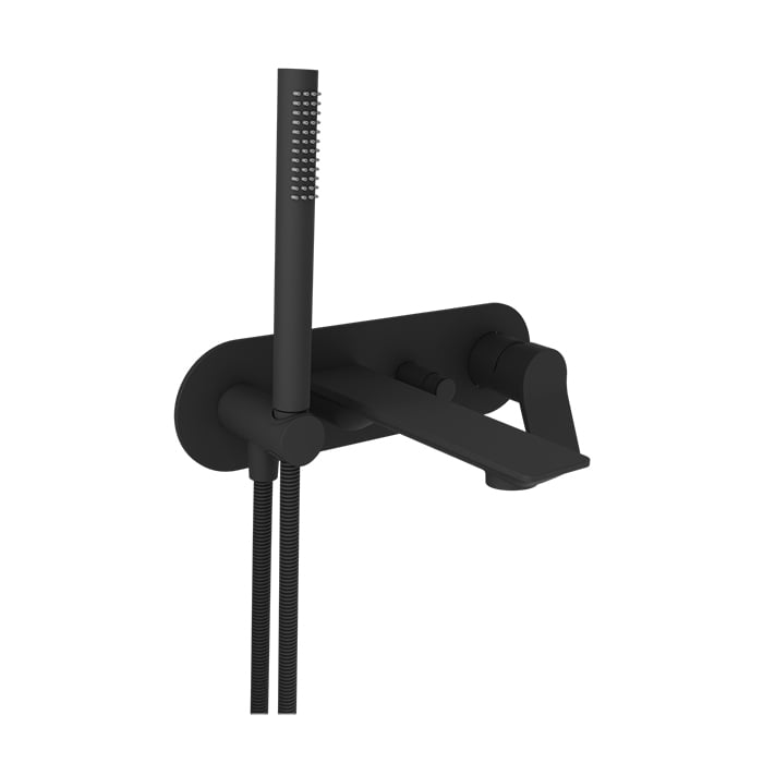 Baril Profile B46 Wall-Mounted Tub Faucet With Hand Shower Trim - Matte Black