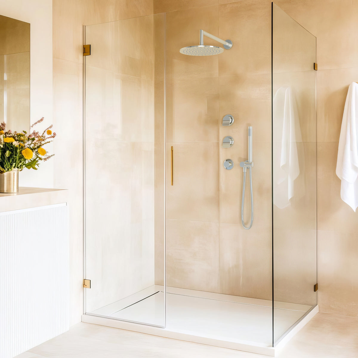 Baril Profile B46 T46-9453-00 thermostatic trim in an installed shower setting; other pictured components sold separately