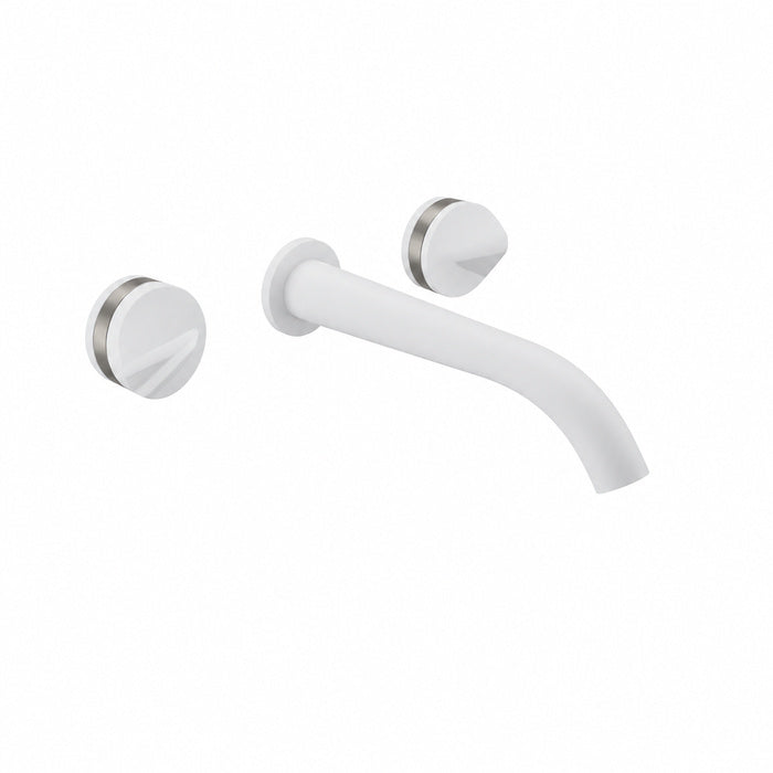 Baril Flora B47 two-handle wall-mounted lavatory faucet trim in White with Matte Silver accents — T47-8041-00L