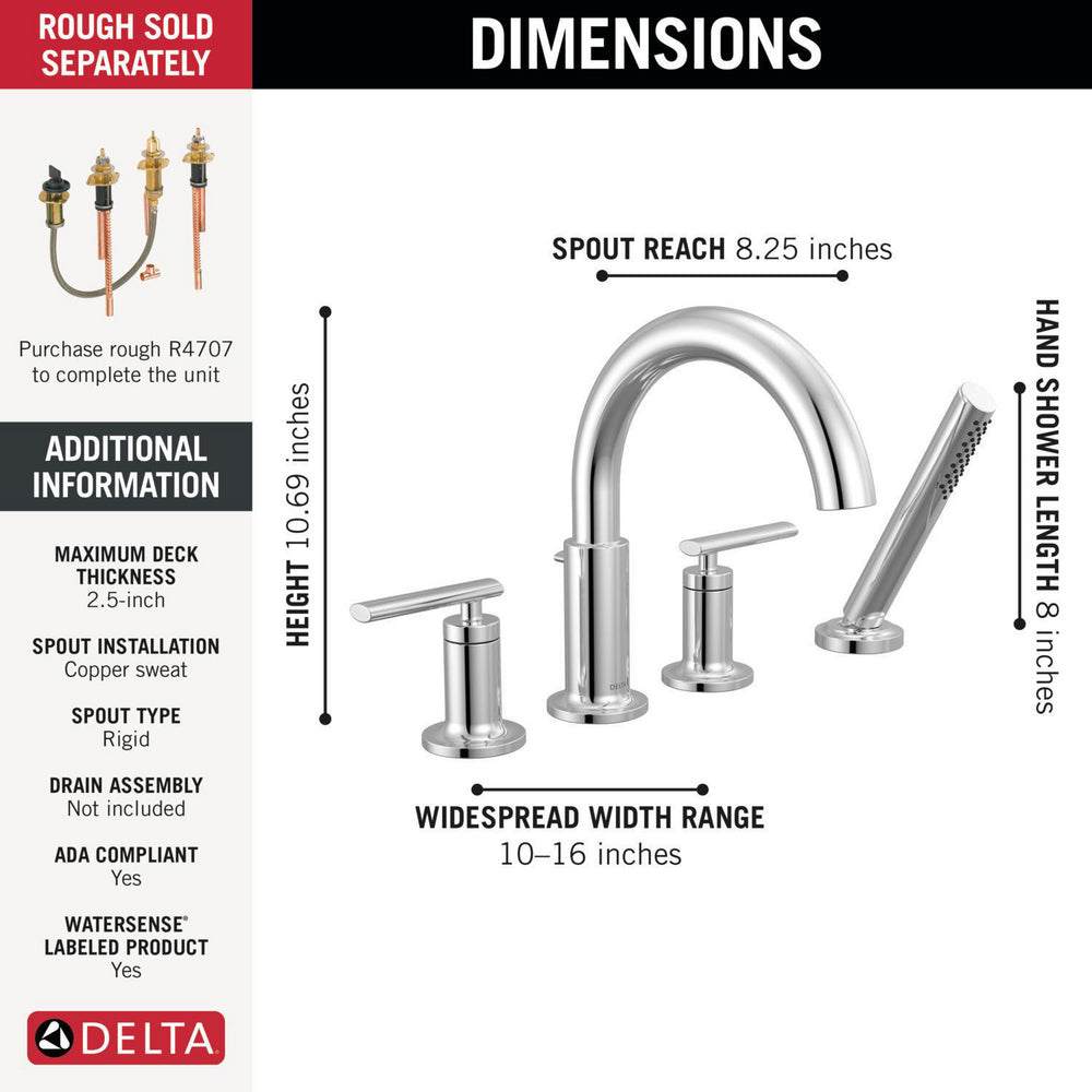 Delta Altado Roman Tub Trim with Hand Shower - T4742