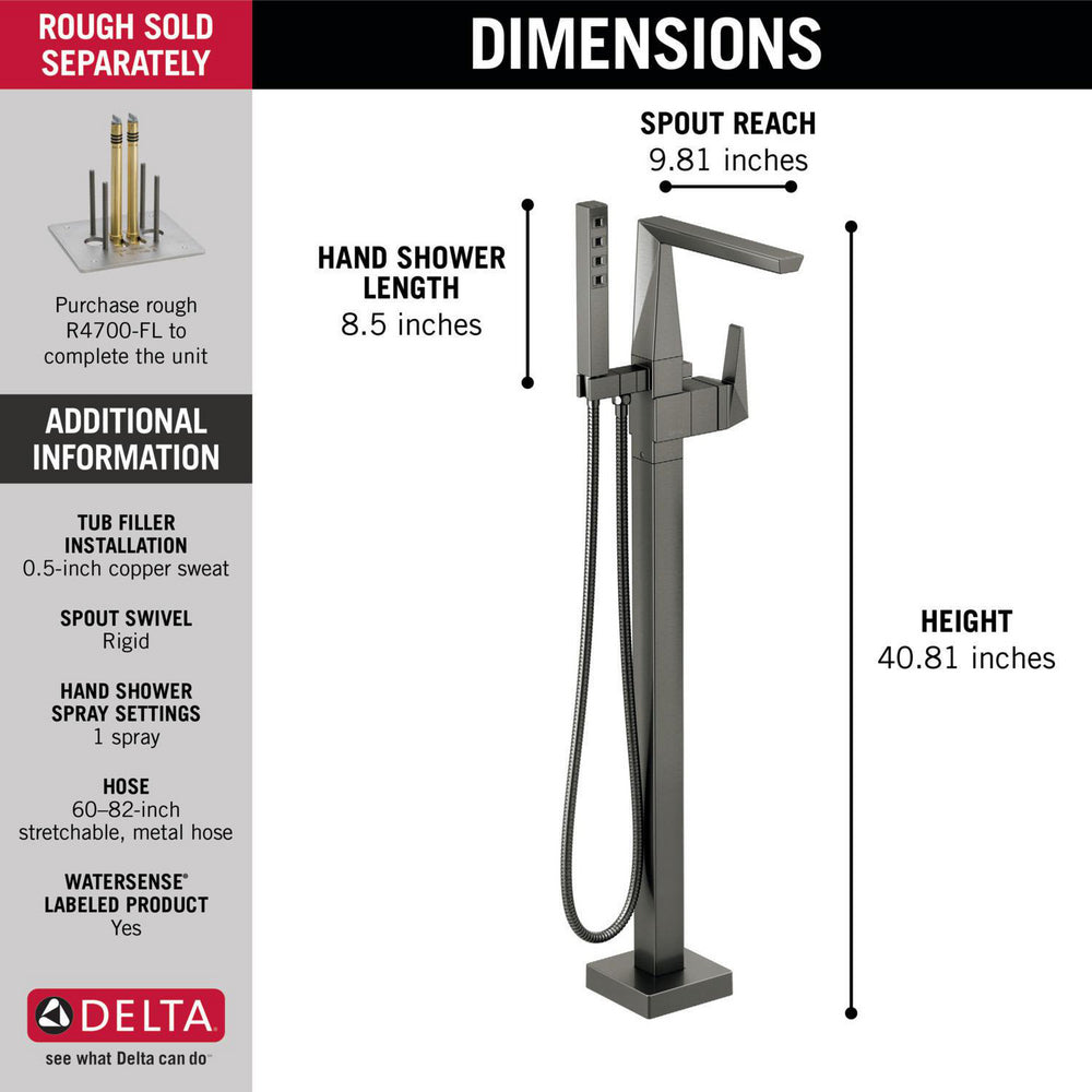 Delta Trillian Single Handle Floor Mount Tub Filler Trim - T4743