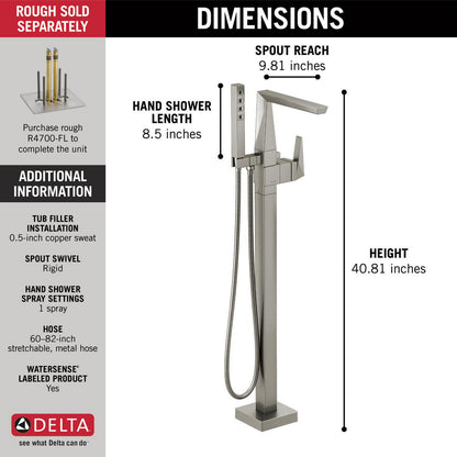 Delta Trillian Single Handle Floor Mount Tub Filler Trim - T4743