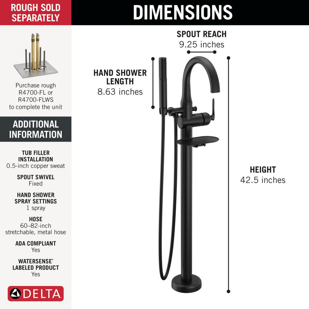 Delta T4745 - freestanding tub filler dimensions