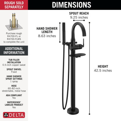 Delta T4745 - freestanding tub filler dimensions