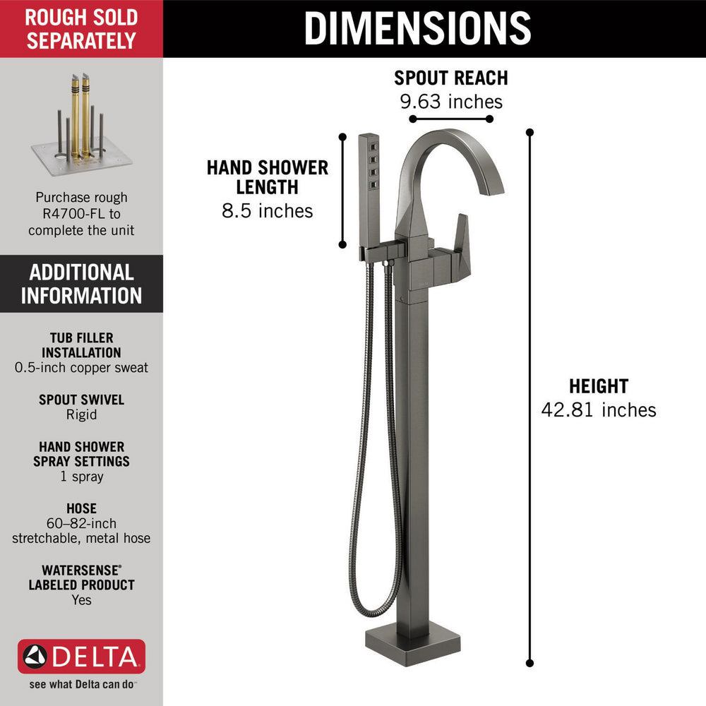 Delta Trillian Single Handle Floor Mount Tub Filler Trim - T4746