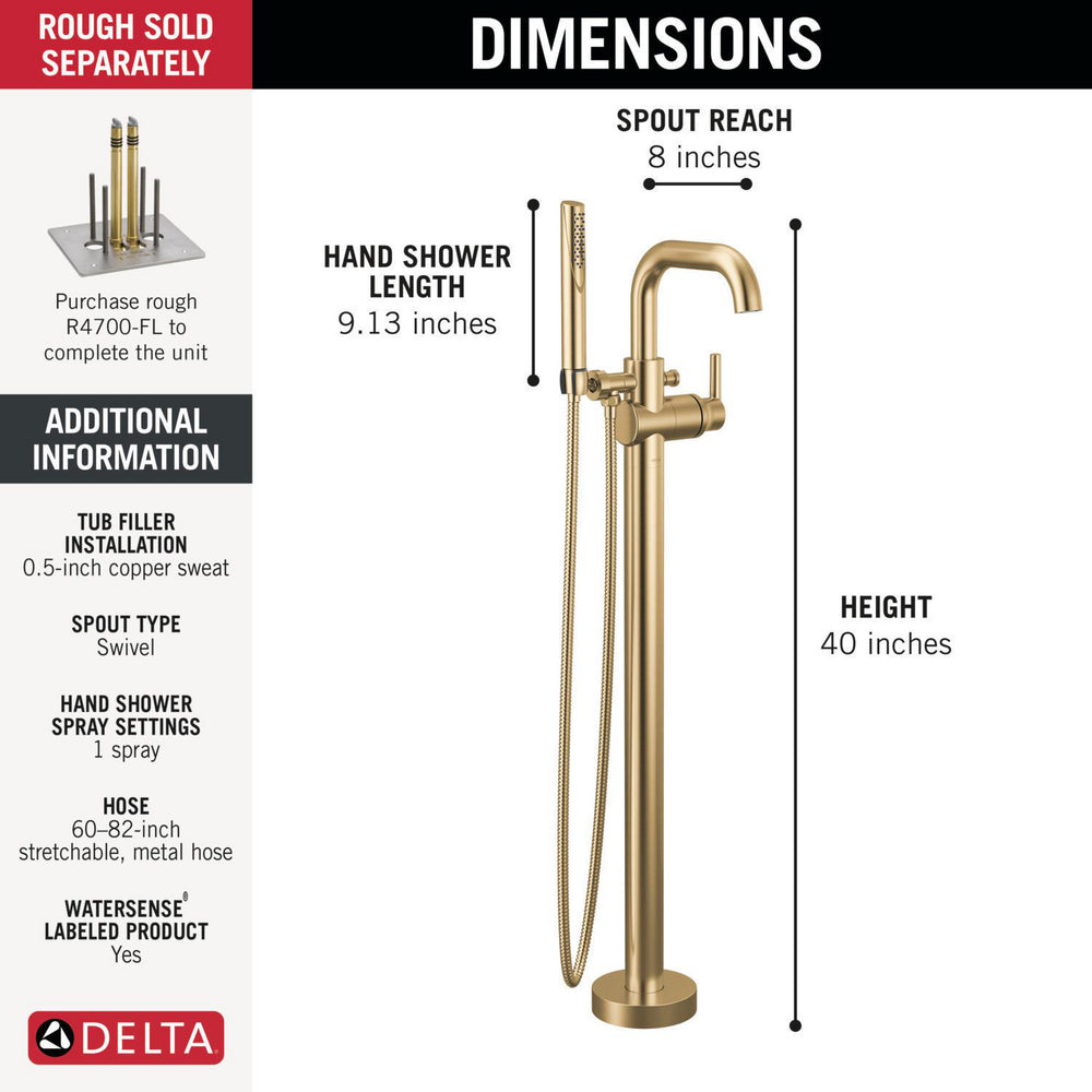 Delta Trinsic Floor Mount Tub Filler - T4754