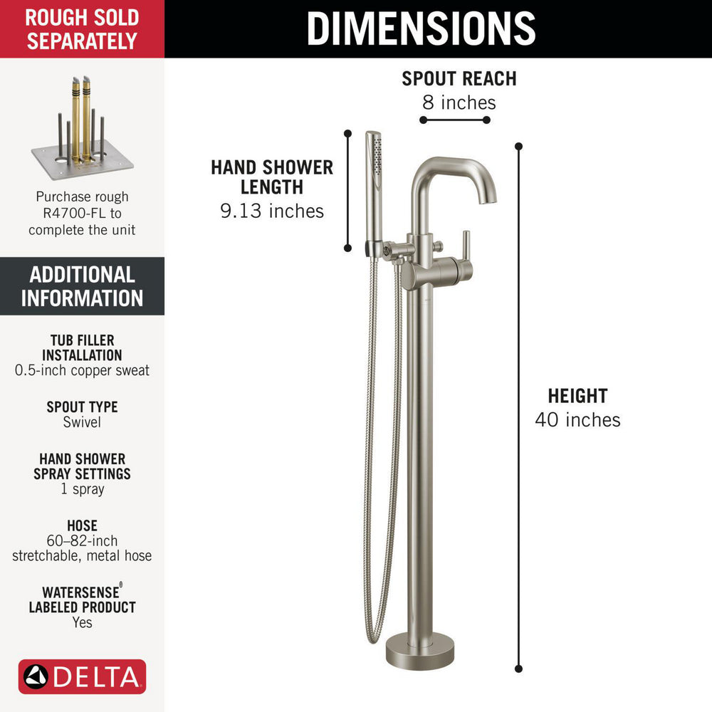 Delta Trinsic Floor Mount Tub Filler - T4754