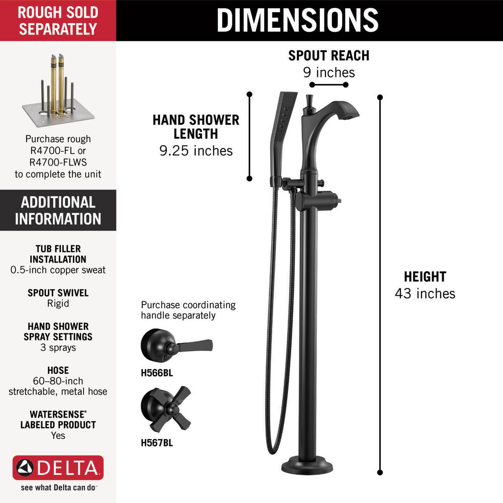 Delta Dorval Single Handle Floor Mount Tub Filler Trim - Less Handle - T4756