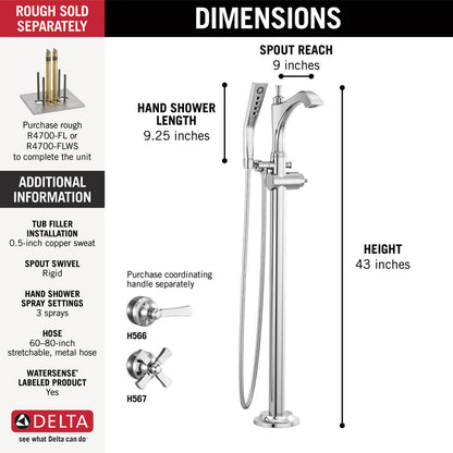 Delta Dorval Single Handle Floor Mount Tub Filler Trim - Less Handle - T4756
