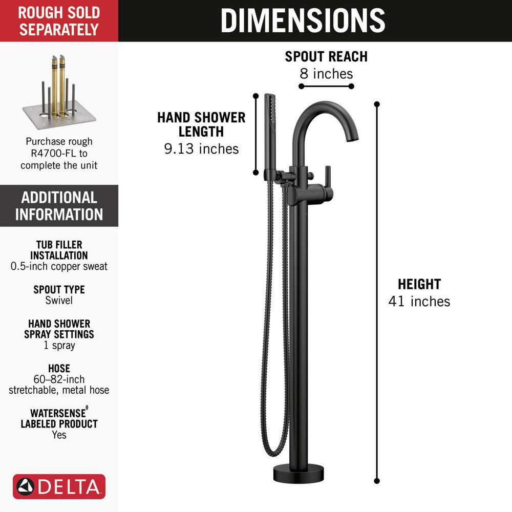 Delta Contemporary Floor Mount Tub Filler Trim with Hand Shower - T4759