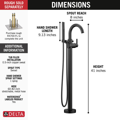 Delta Contemporary Floor Mount Tub Filler Trim with Hand Shower - T4759