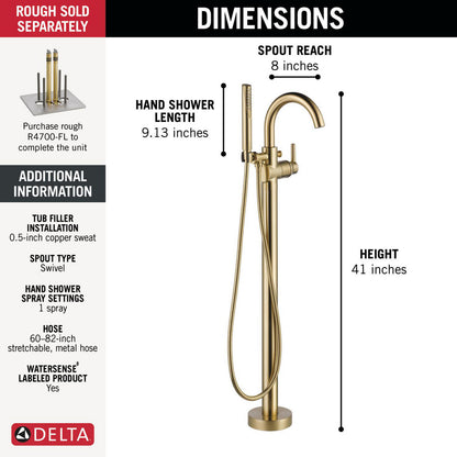Delta Contemporary Floor Mount Tub Filler Trim with Hand Shower - T4759