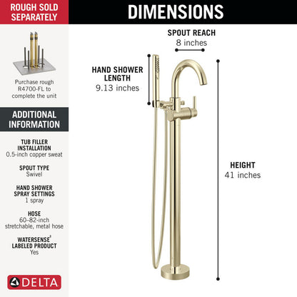 Delta Contemporary Floor Mount Tub Filler Trim with Hand Shower - T4759
