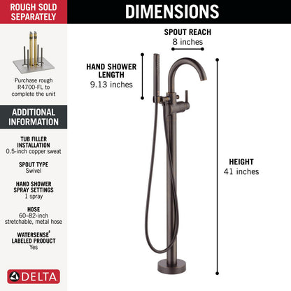 Delta Contemporary Floor Mount Tub Filler Trim with Hand Shower - T4759
