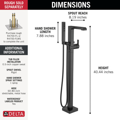 Delta Ara Single Handle Floor Mount Tub Filler Trim with Hand Shower - T4767