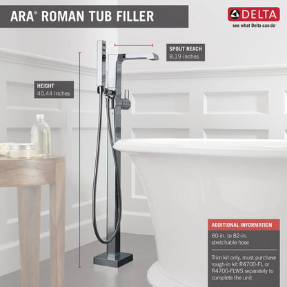 Delta Ara Single Handle Floor Mount Tub Filler Trim with Hand Shower - T4767