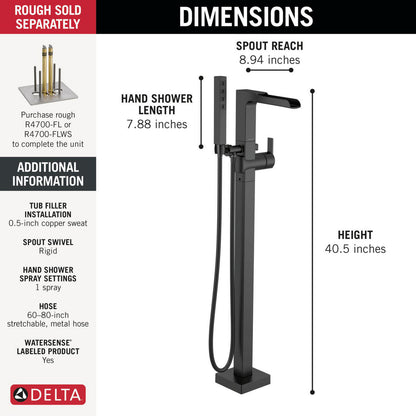 Delta Ara Single Handle Floor Mount Channel Spout Tub Filler Trim with Hand Shower - T4768