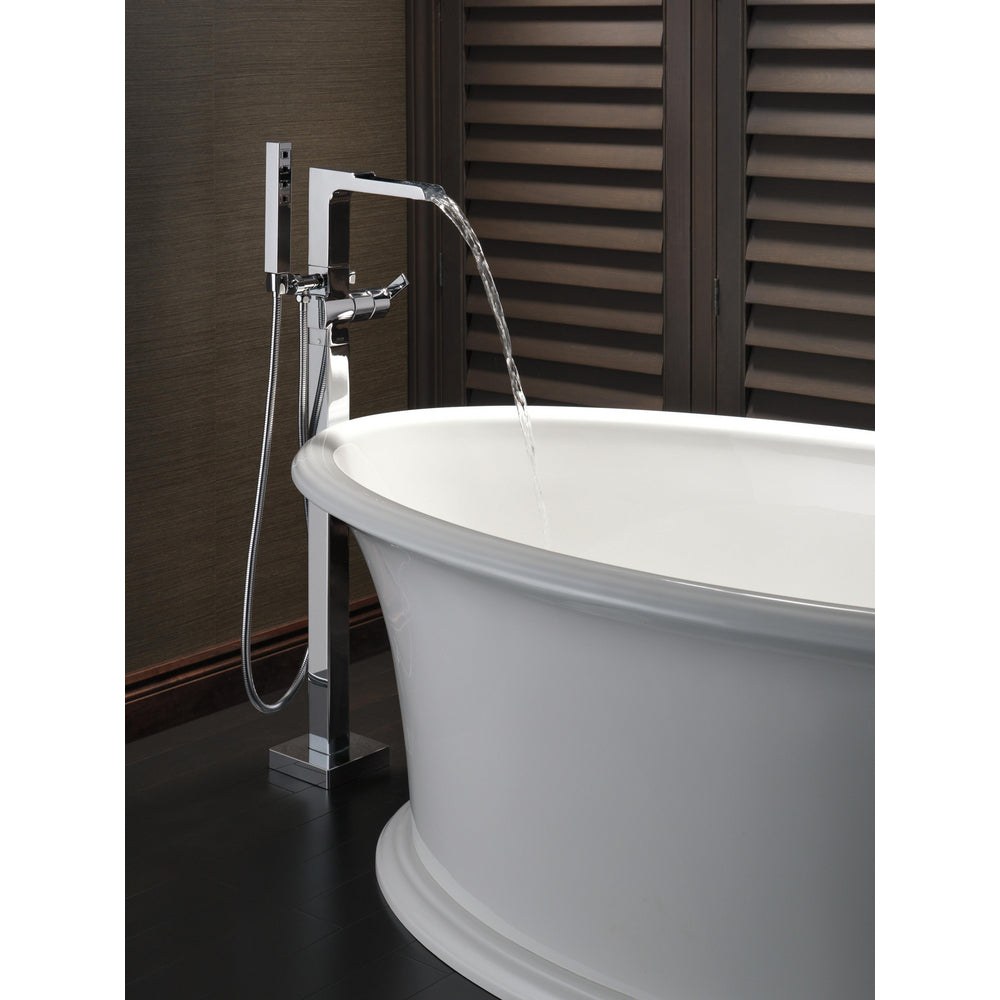 Delta Ara Single Handle Floor Mount Channel Spout Tub Filler Trim with Hand Shower - T4768