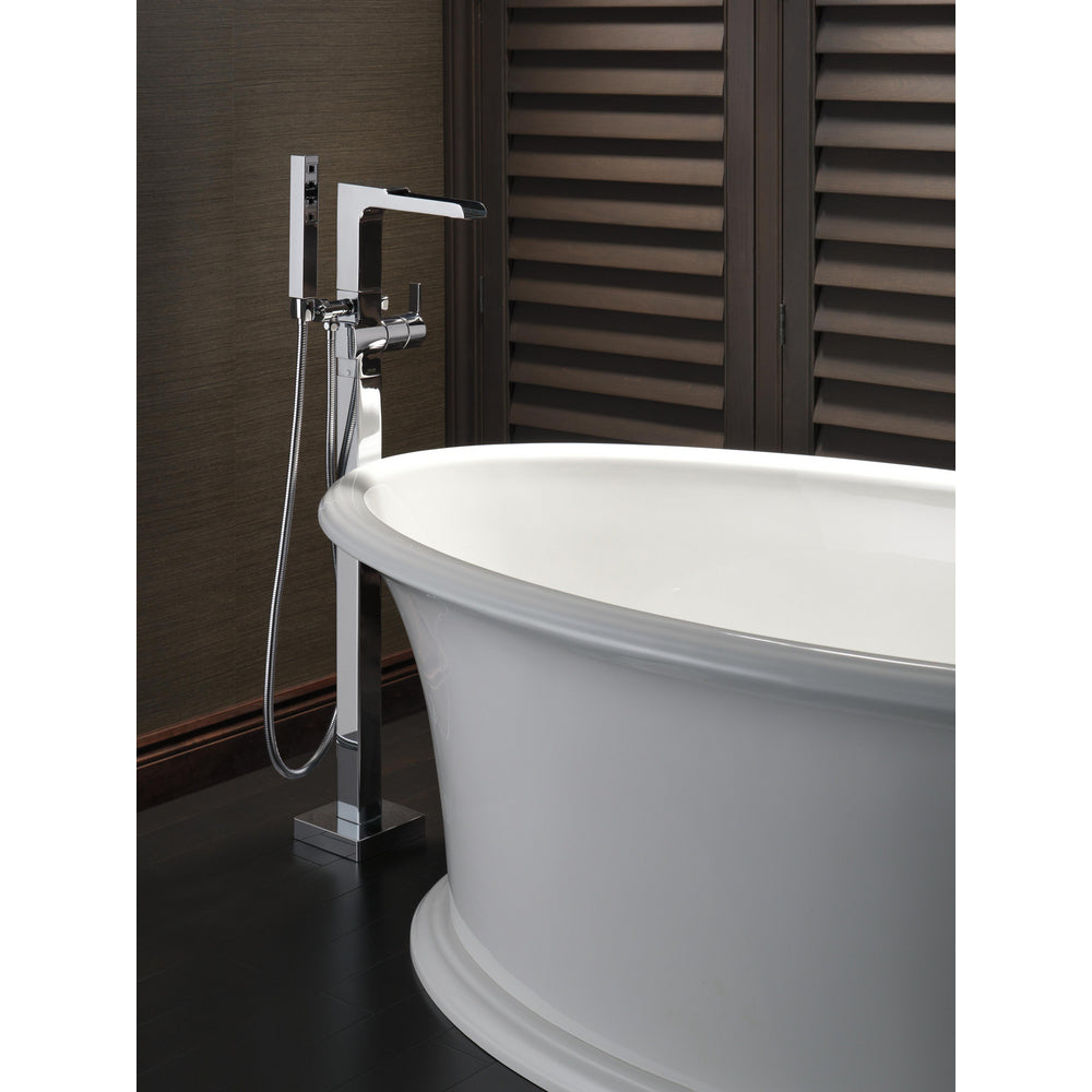 Delta Ara Single Handle Floor Mount Channel Spout Tub Filler Trim with Hand Shower - T4768