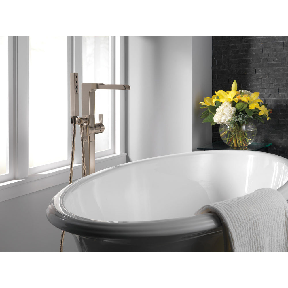 Delta Ara Single Handle Floor Mount Channel Spout Tub Filler Trim with Hand Shower - T4768