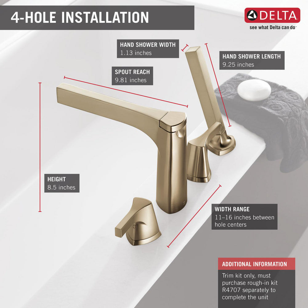 Delta Zura Roman Tub Filler Trim with Hand Shower - T4774