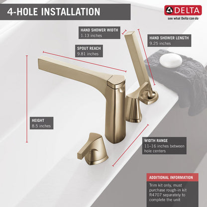 Delta Zura Roman Tub Filler Trim with Hand Shower - T4774