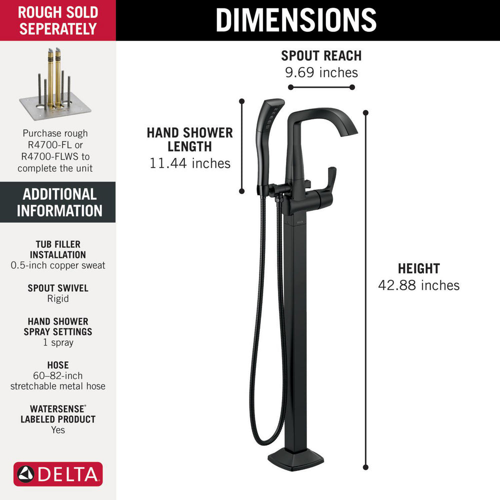 Delta Stryke Single Handle Floor Mount Tub Filler Trim - T4776