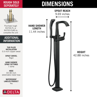 Delta Stryke Single Handle Floor Mount Tub Filler Trim - T4776