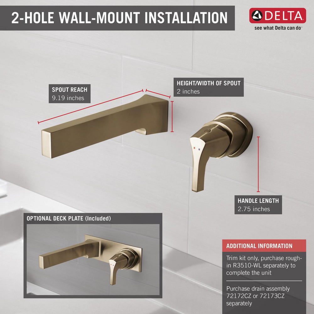 Delta Zura Single Handle Wall Mount Bathroom Faucet Trim - T574LF