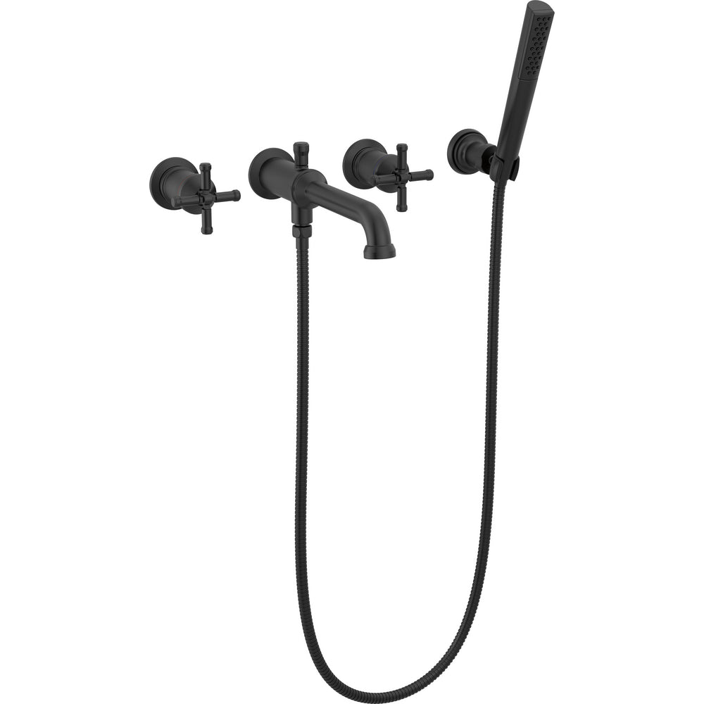 Delta T5784 Broderick Wall Mount Tub Filler - Matte Black with cross handle
