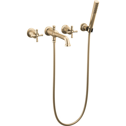 Delta T5784 Broderick Wall Mount Tub Filler - Champagne Bronze with cross handle
