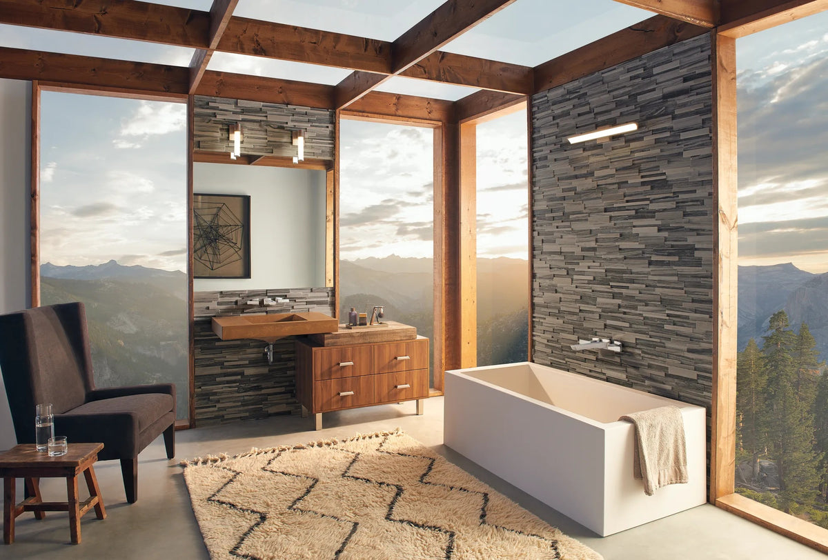 Brizo T70488 in NK, installation inspiration; other fixtures and optional accessories shown are sold separately.