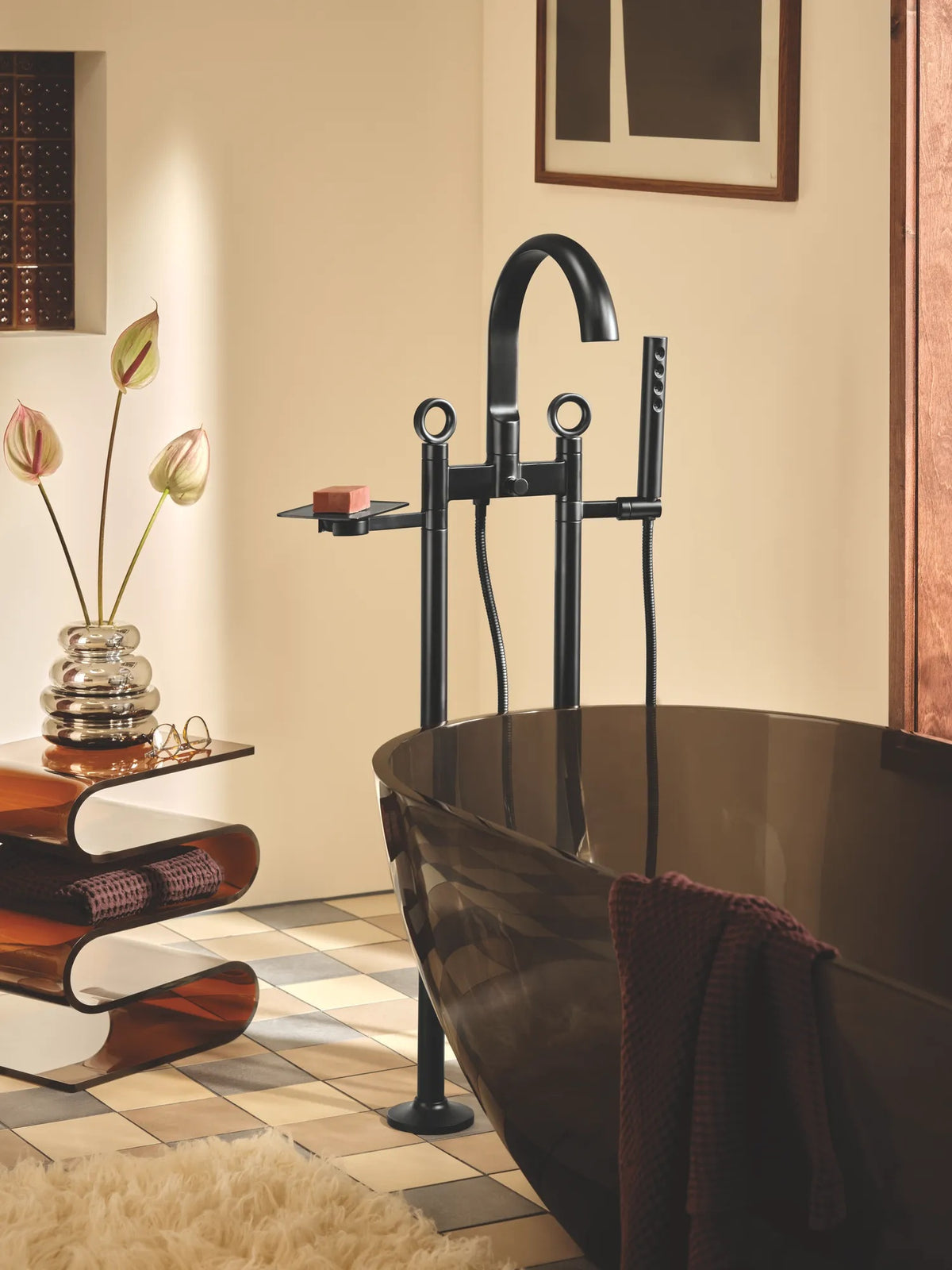 Brizo T71766 in BL, installation inspiration; other fixtures and optional accessories shown are sold separately.