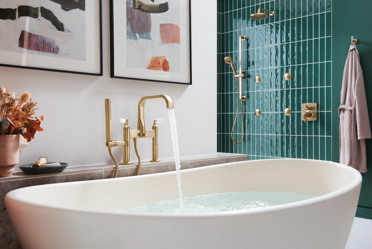 Brizo T71765 in GL, installation inspiration; other fixtures and optional accessories shown are sold separately.