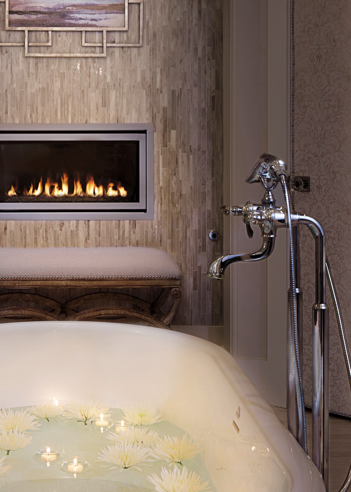 Brizo T70385 PC, installation inspiration; additional fixtures and separately required components shown are sold separately.