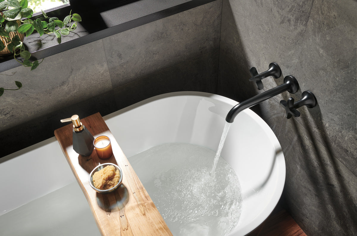 Brizo T70475 in BL, installation inspiration; other fixtures and optional accessories shown are sold separately.