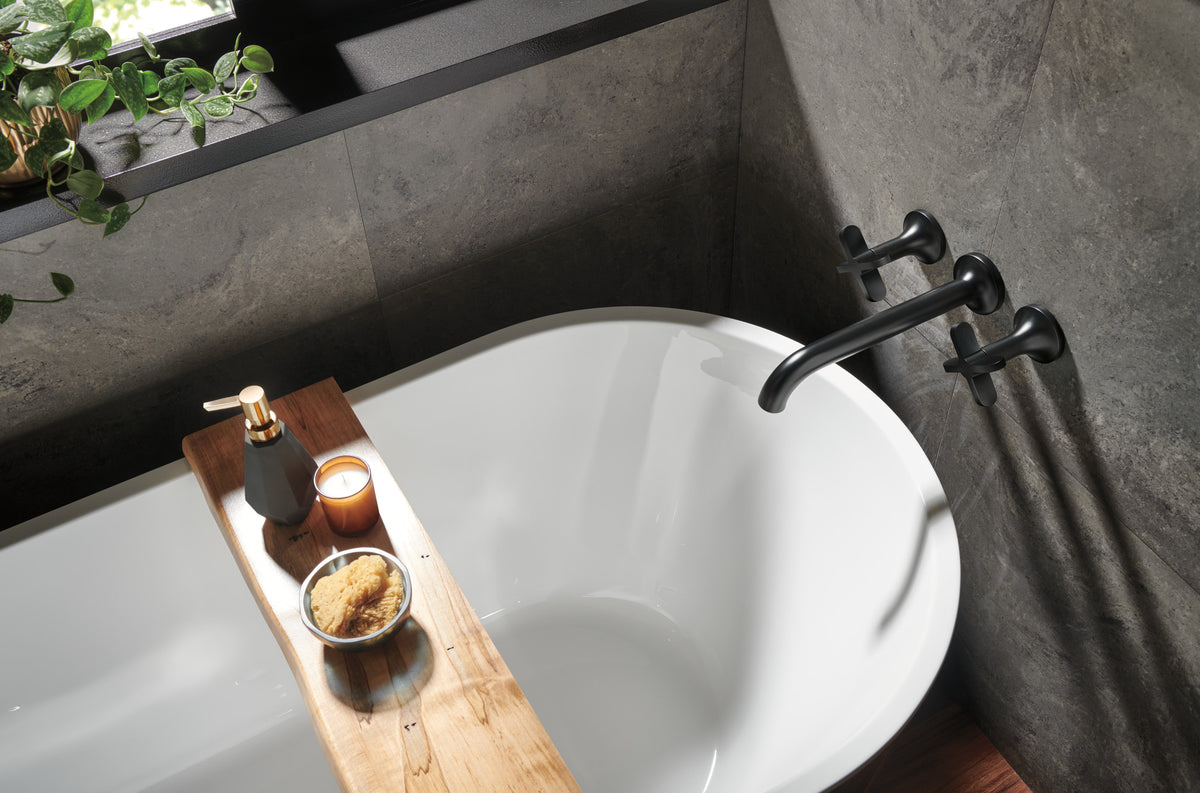 Brizo T70475 in BL, installation inspiration; other fixtures and optional accessories shown are sold separately.