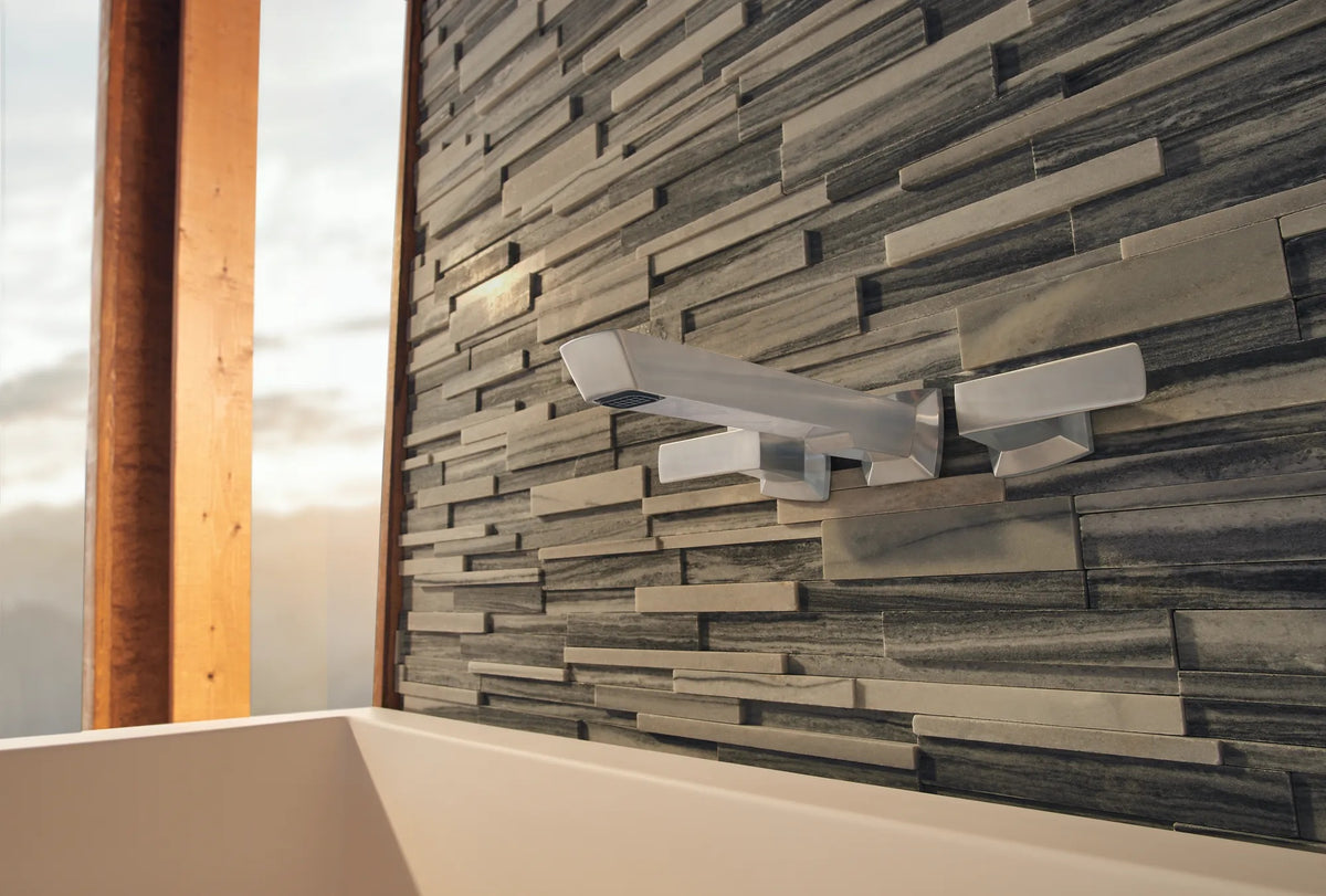 Brizo T70488 in NK, installation inspiration; other fixtures and optional accessories shown are sold separately.