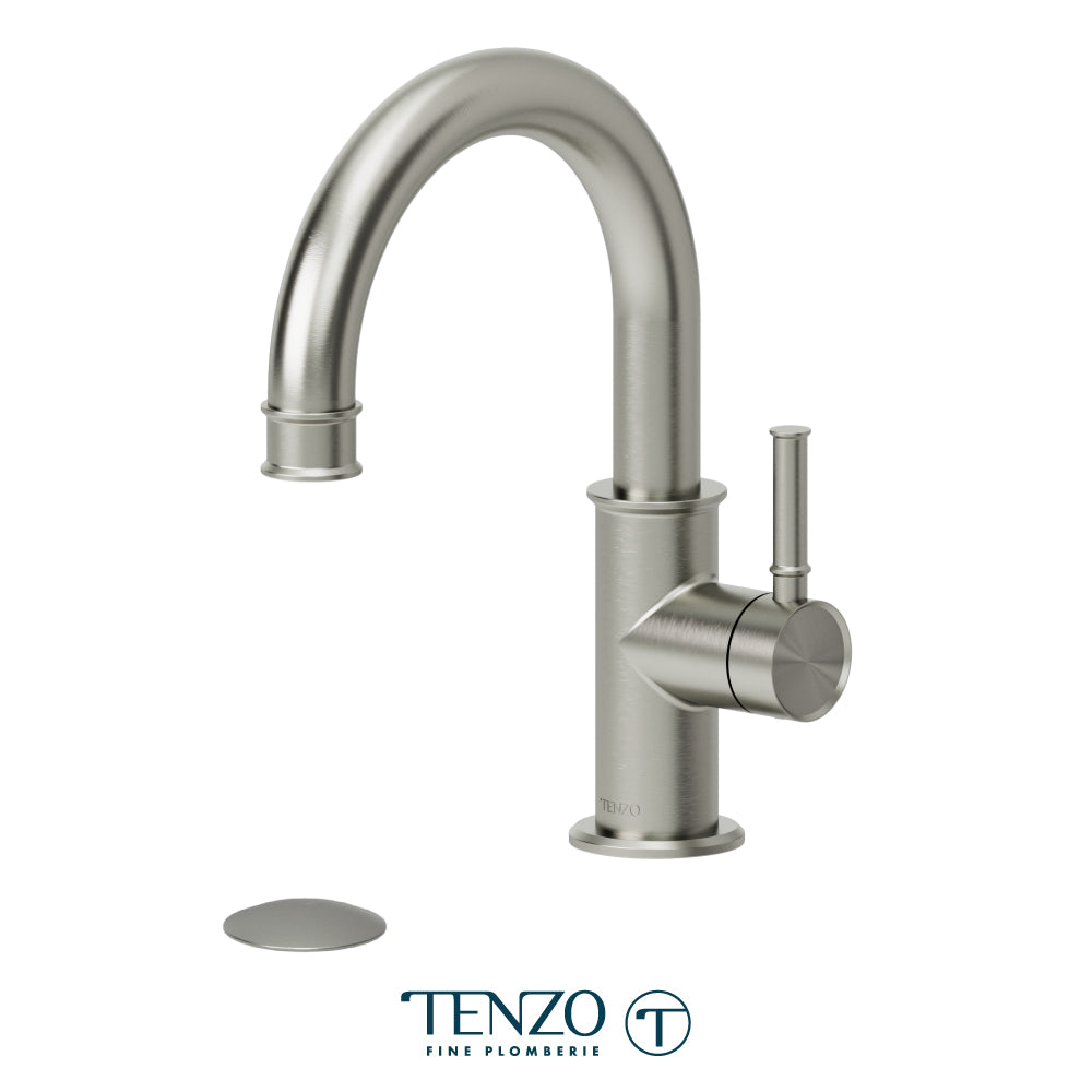 Tenzo Alyss Single Hole Lavatory Faucet, Drain without Overflow - ALY10-W - Brushed Nickel