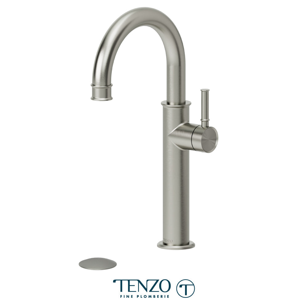 Tenzo Alyss Single Hole Tall Lavatory Faucet With (Overflow) Drain - ALY12-P - Brushed Nickel