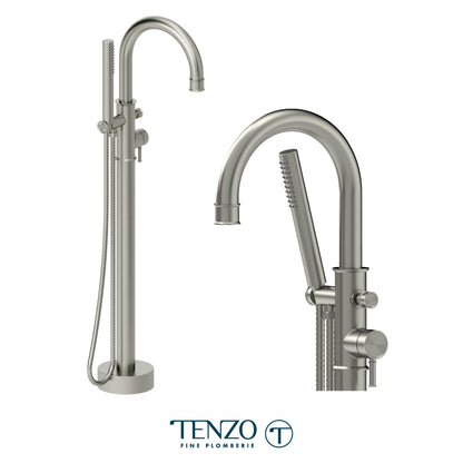 Tenzo Alyss Freestanding Tub Filler with Hand Shower - ALY52 - Brushed Nickel