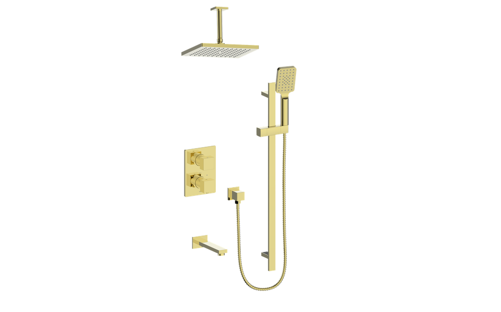 Vogt Kapfenberg 3-Way Thermostatic Shower Kit Trim with 6-inch Ceiling Arm TM.AP.320.326 in Brushed Gold