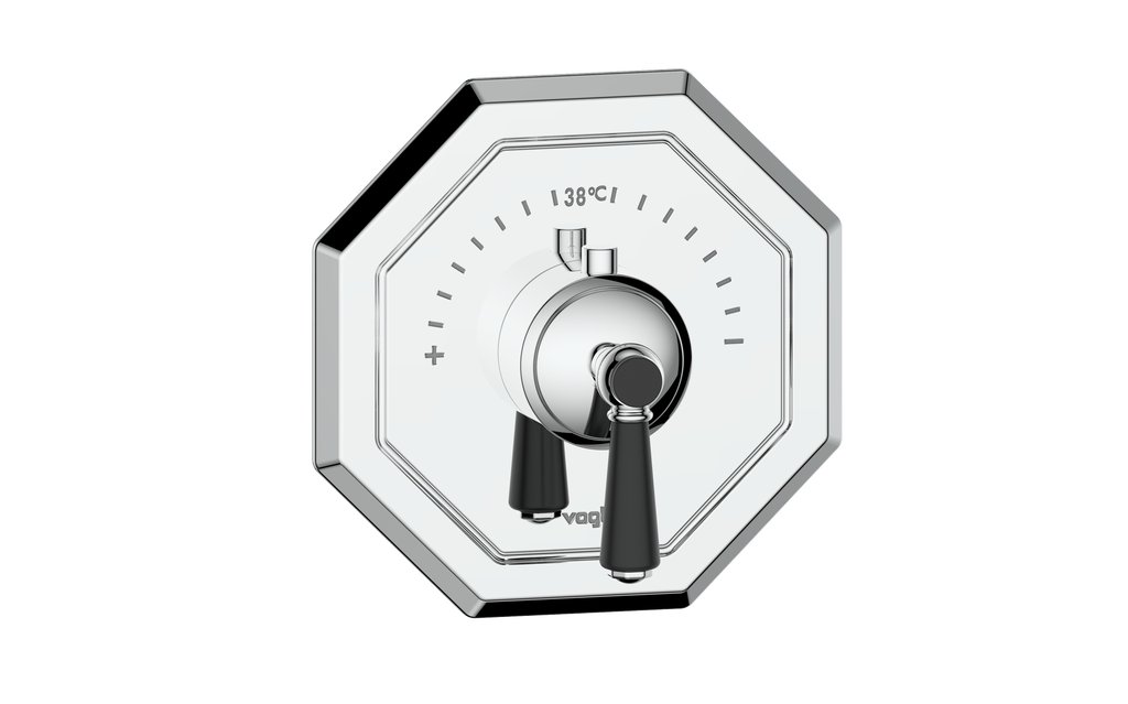 Vogt Carinthia 3/4" High-Flow Thermostatic Valve Trim in Chrome & Matte Black with Round Handle – TM.C1.150.CB