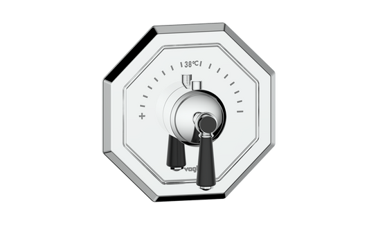 Vogt Carinthia 3/4" High-Flow Thermostatic Valve Trim in Chrome & Matte Black with Round Handle – TM.C1.150.CB
