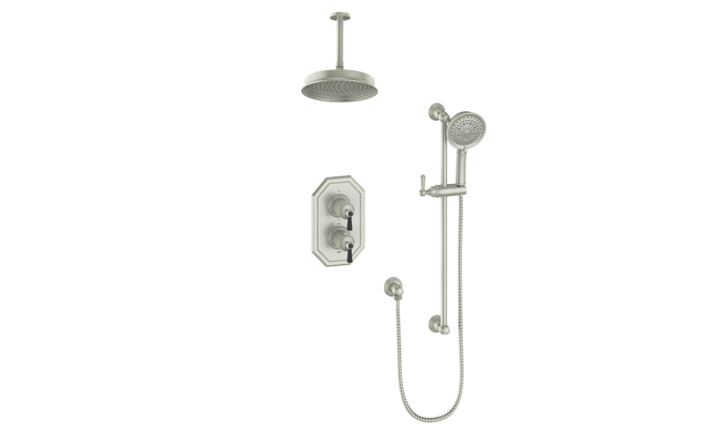 Vogt Carinthia 2-Way Thermostatic Shower System Trim in Brushed Nickel & Matte Black with Round Handle – TM.C1.220.216.BB